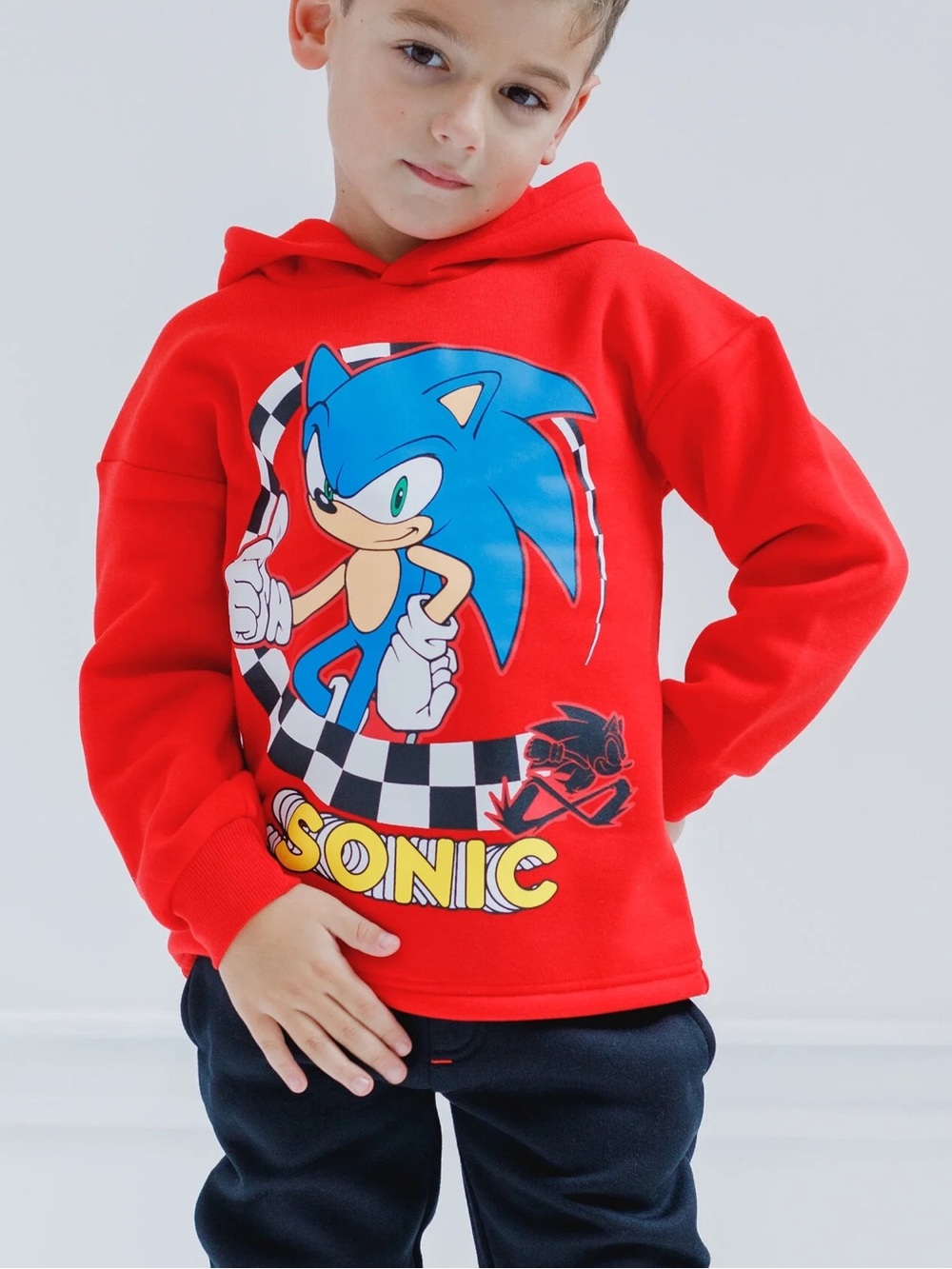 SEGA Sonic The Hedgehog Red Fleece Pullover Hoodie Size Boys Medium (7/8)